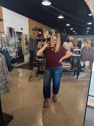 Maroon Crochet Textured Knit Top