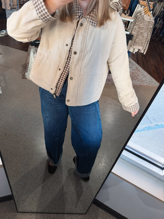 Gingham Contrast Canvas Jacket