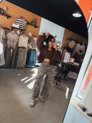 Zebra Print Barrel Leg Sweatpants