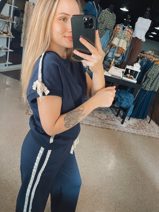 Lace Detailed Athleisure Set - Navy