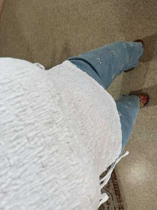 Crisp White Textured Side Tie Tank