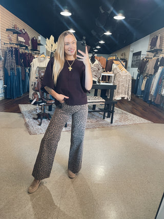 RISEN Dark Leopard Wide Crop Jeans