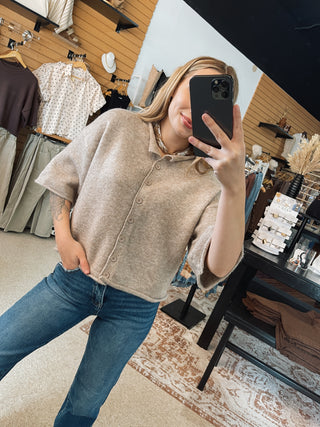 Ecru Drop Sleeve Rollover Hem Cardi