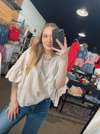 Champagne Ruffle Sleeve Textured Top