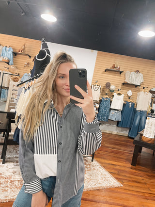 Mixed Stripe Contrast Button Down