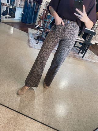 RISEN Dark Leopard Wide Crop Jeans