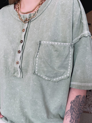 Sage & Cream Reverse Stitch Top