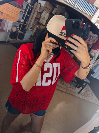 Red Lace USA Jersey Top