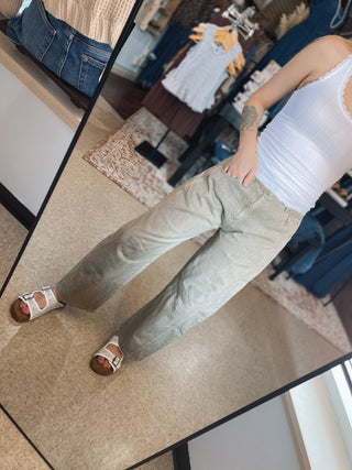 Subtle Olive Barrel Stitch Jeans