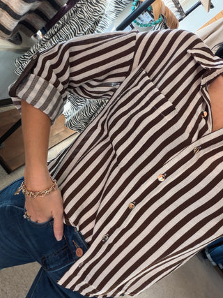 Brown & Cream Gold Button Down Top