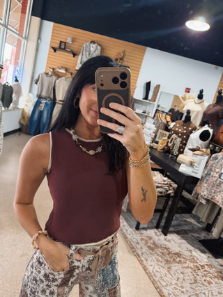 Deep Red Contrast Trim Knit Tank