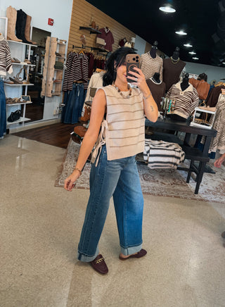 Taupe Striped Side Tie Top