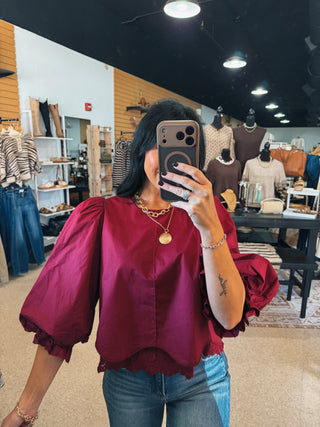 Lace Peekaboo Puff Sleeve Top
