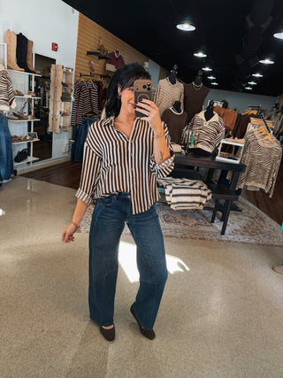 Brown & Cream Gold Button Down Top