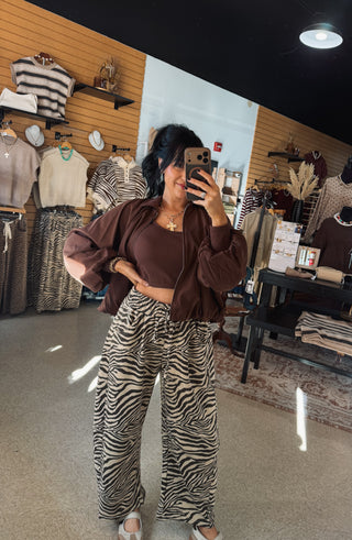 Zebra Print Barrel Leg Sweatpants