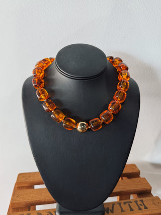 Chunky Amber & Gold Accented Statement Necklace