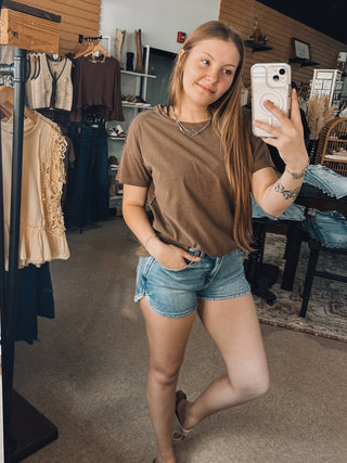 Rich Brown Contrast Stitch Top