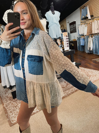Patchworked Lace and Denim Shacket