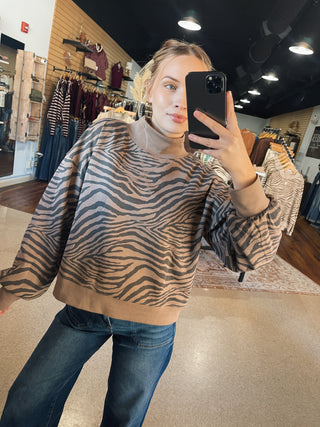 Muted Zebra Mock Neck Top