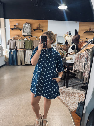 Polka Collared Denim Dress