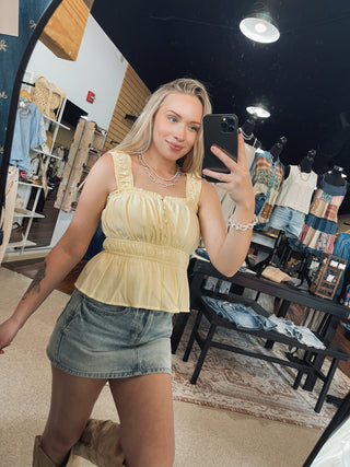Buttercream Ruffle Strap Peplum Tank