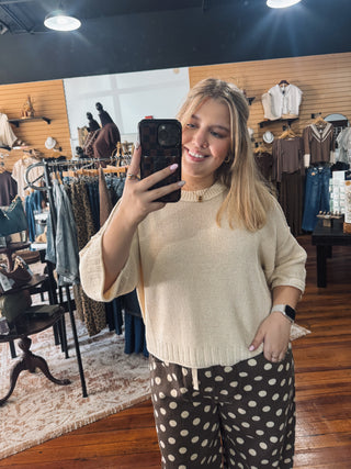 Cream Knit Drop Sleeve Top