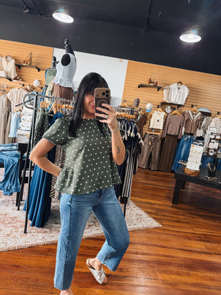 Olive and Ivory Flow Polka Top