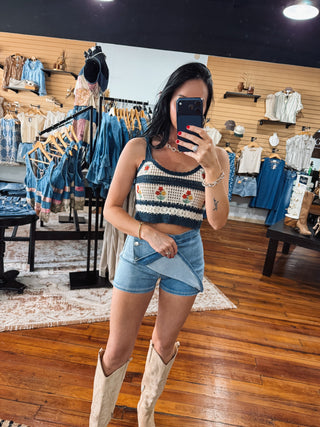 Light Wash Asymmetrical Wrap Skort