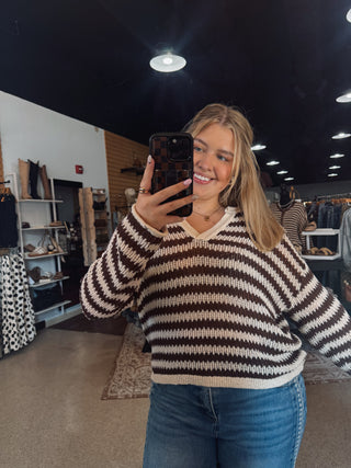 Relaxed Stripe Open Knit Sweater
