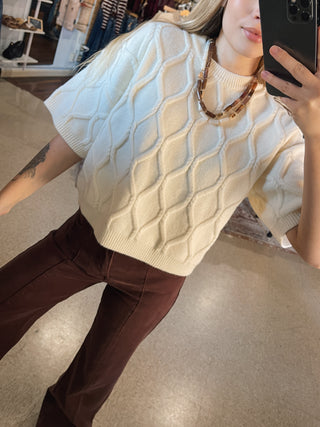 Ivory Cross Knit Sweater Top