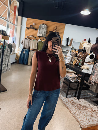 Maroon Sleeveless Knit Sweater