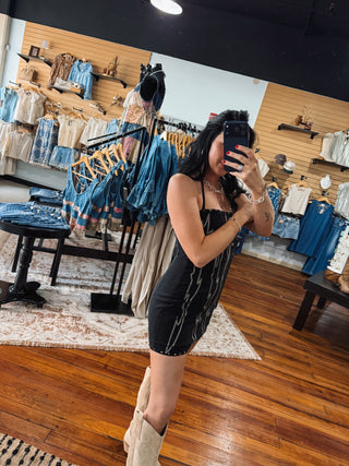 Midnight Stitch Halter Dress