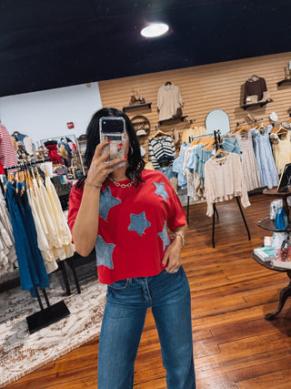 Raw Edge Star Patchwork Top - Red