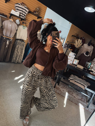 Zebra Print Barrel Leg Sweatpants