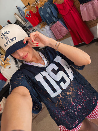Navy Lace USA Jersey Top