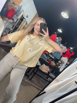 Butter Yellow Embroidered Daisy Top