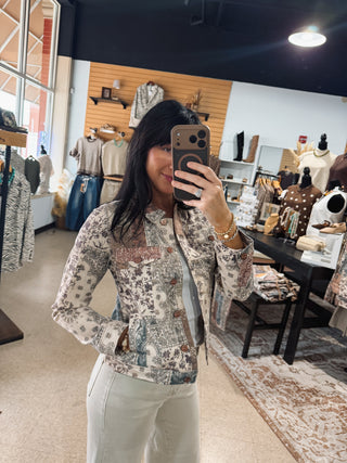 Colorblock Boteh Denim Jacket