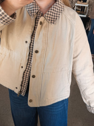Gingham Contrast Canvas Jacket