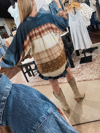 Vintage Vibe Patchworked Denim Shacket