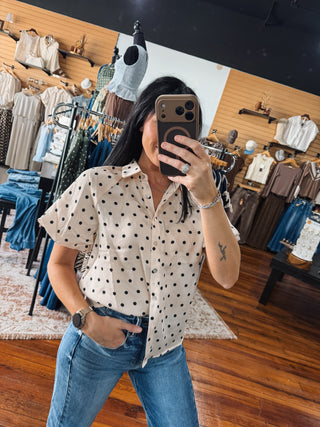 Ivory Polka Button Top