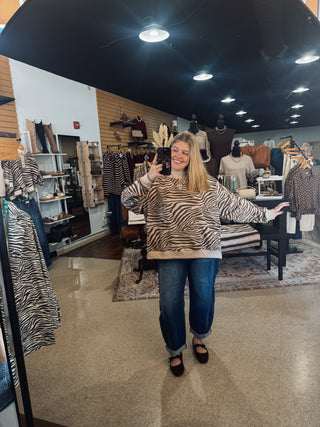 Neutral Zebra Mockneck Pullover
