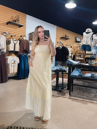 Soft Yellow Eyelet Scalloped Dress