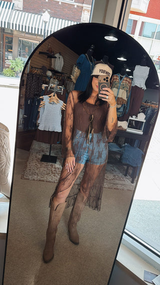 Brown Lace Velvet Tie Duster