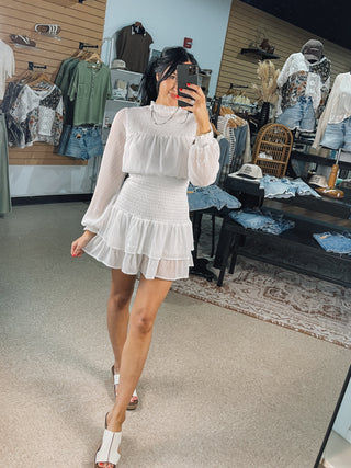 Smocked High Neck Ruffle Dress