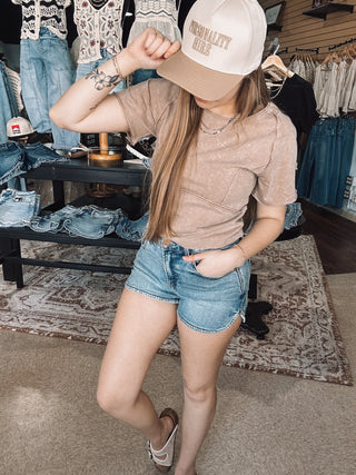 Vintage Taupe Washed Seamed Top