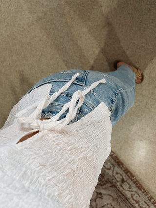 Crisp White Textured Side Tie Tank