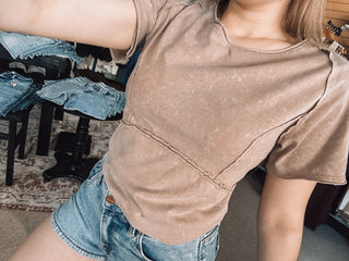 Vintage Taupe Washed Seamed Top