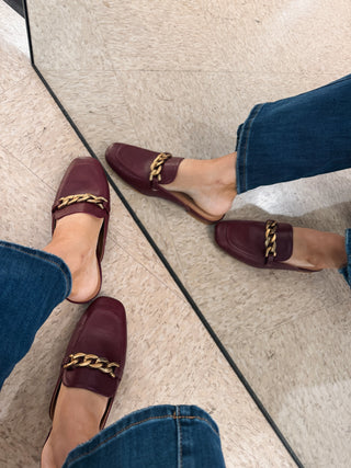 Maroon Gold Chained Mules