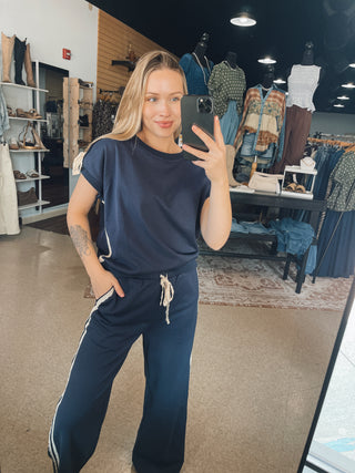 Lace Detailed Athleisure Set - Navy