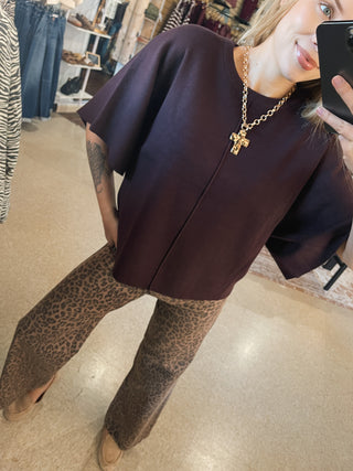 Deep Brown Draped Sleeve Top